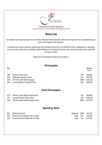 View our wine list - South Lodge Hotel