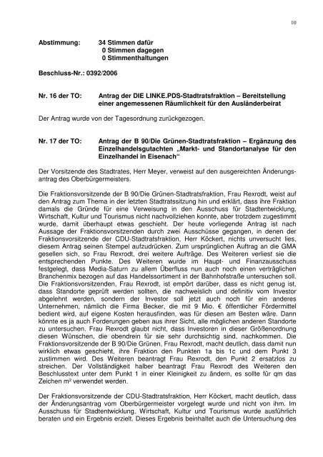 Protokoll der Juli-Sitzung  2006 19. Juli - Eisenach