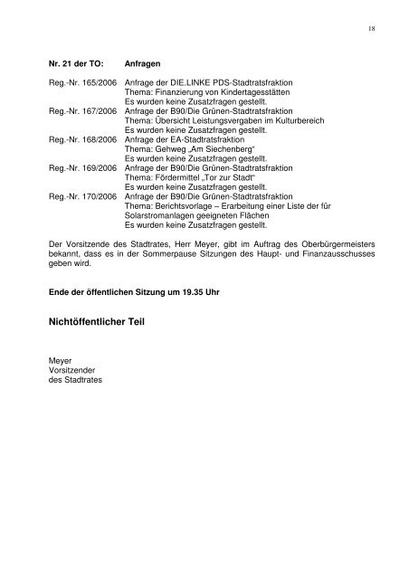 Protokoll der Juli-Sitzung  2006 19. Juli - Eisenach
