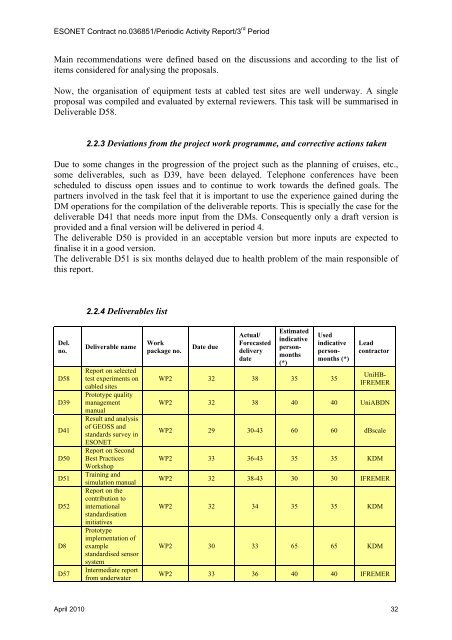 Periodic Activity Report/3rd Period - Ifremer