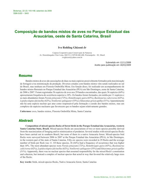Composição de bandos mistos de aves no Parque ... - Biotemas