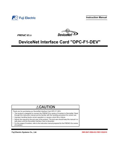 DeviceNet Interface Card "OPC-F1-DEV" - Fuji Electric America