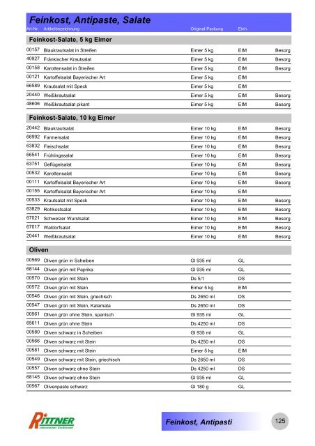 Produkt-Gruppen - Rittner Food Service GmbH & Co. KG