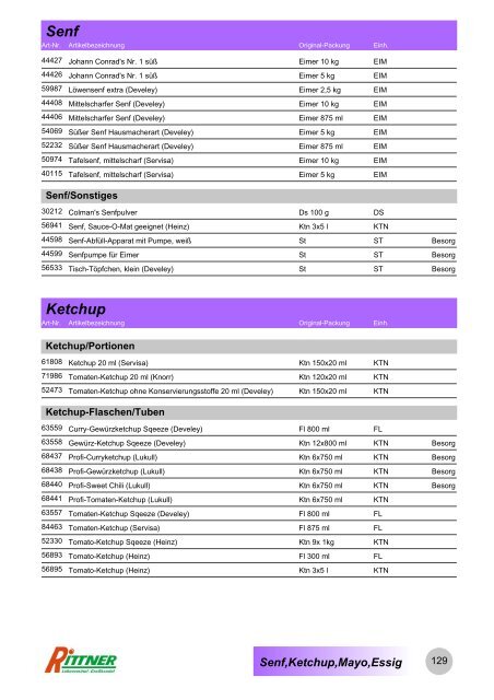 Produkt-Gruppen - Rittner Food Service GmbH & Co. KG