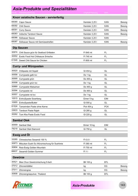 Produkt-Gruppen - Rittner Food Service GmbH & Co. KG