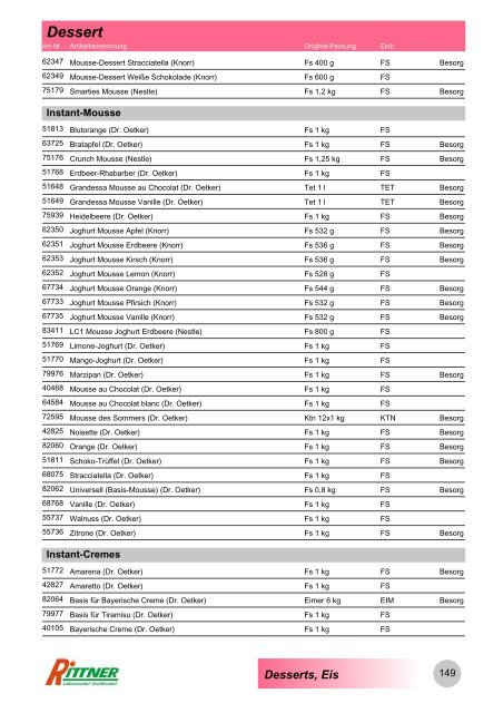 Produkt-Gruppen - Rittner Food Service GmbH & Co. KG