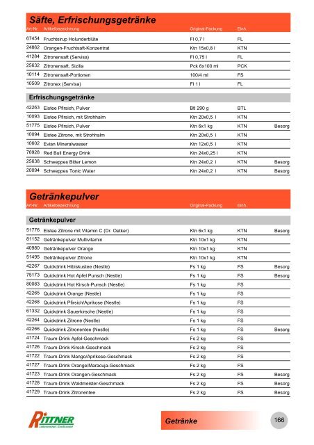 Produkt-Gruppen - Rittner Food Service GmbH & Co. KG