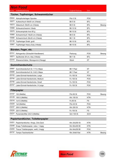 Produkt-Gruppen - Rittner Food Service GmbH & Co. KG