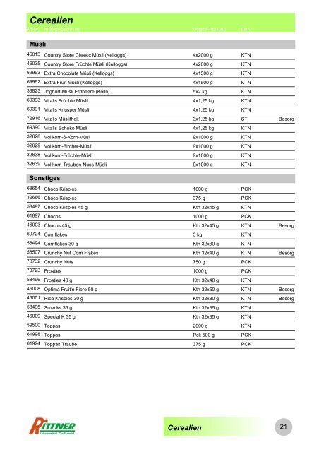 Produkt-Gruppen - Rittner Food Service GmbH & Co. KG