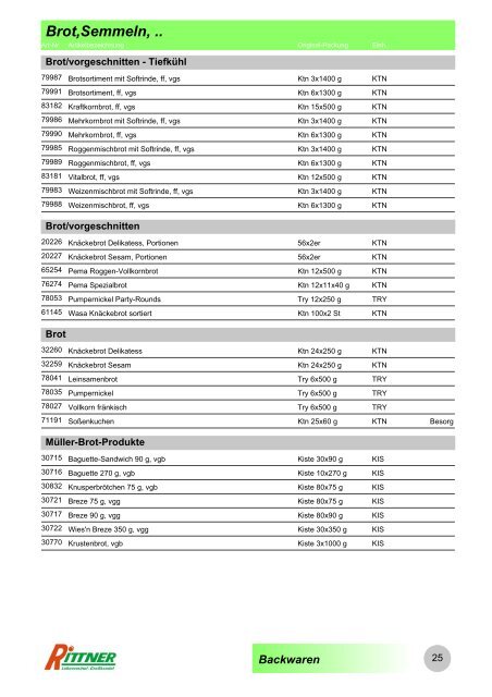 Produkt-Gruppen - Rittner Food Service GmbH & Co. KG