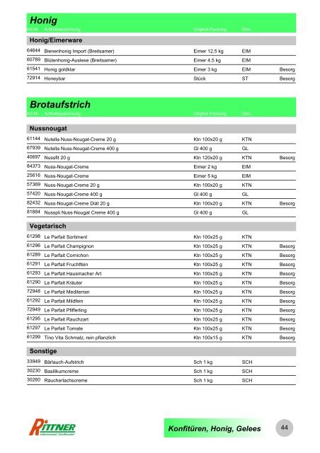 Produkt-Gruppen - Rittner Food Service GmbH & Co. KG