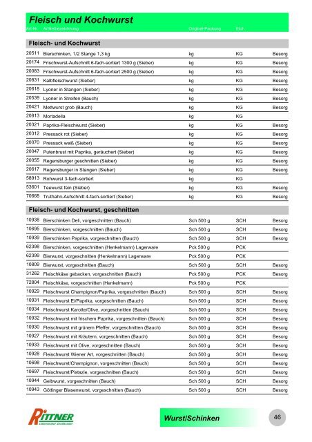 Produkt-Gruppen - Rittner Food Service GmbH & Co. KG