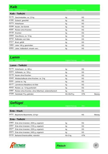 Produkt-Gruppen - Rittner Food Service GmbH & Co. KG