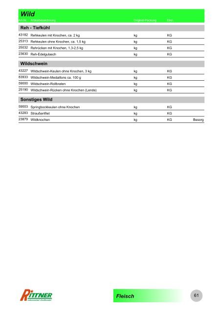 Produkt-Gruppen - Rittner Food Service GmbH & Co. KG