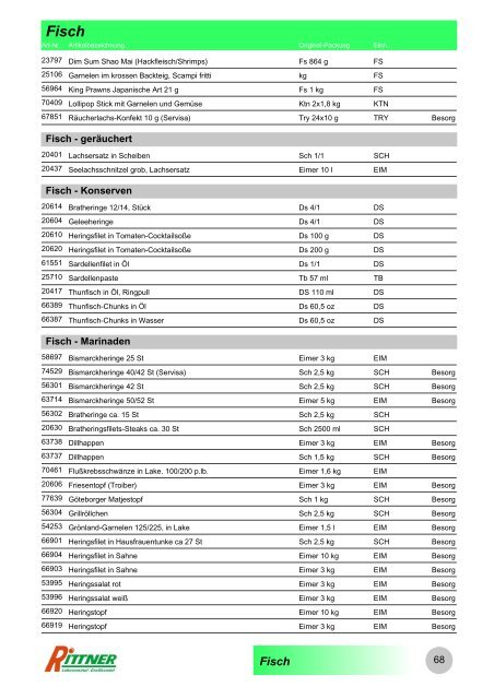 Produkt-Gruppen - Rittner Food Service GmbH & Co. KG