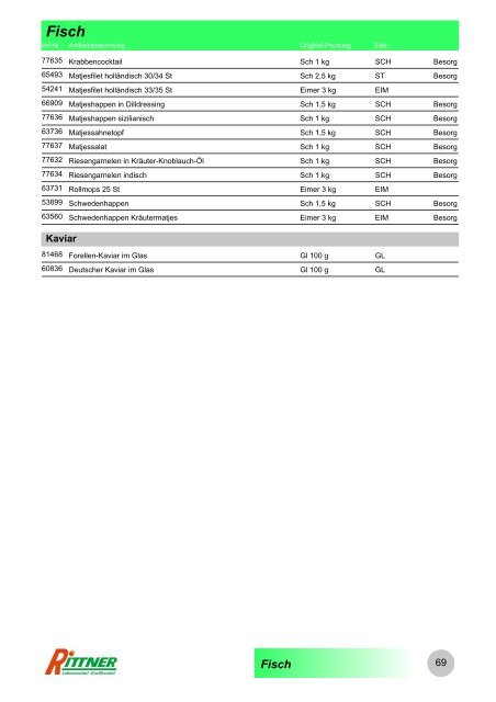 Produkt-Gruppen - Rittner Food Service GmbH & Co. KG