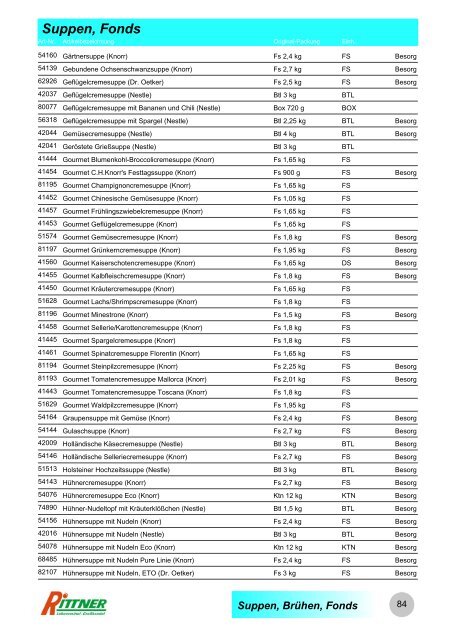 Produkt-Gruppen - Rittner Food Service GmbH & Co. KG