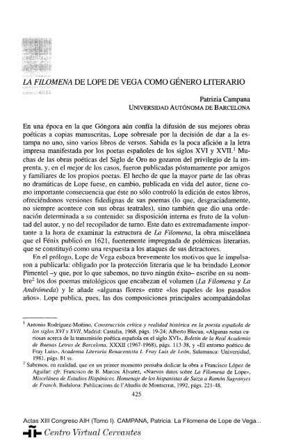La Filomena de Lope de Vega como género literario