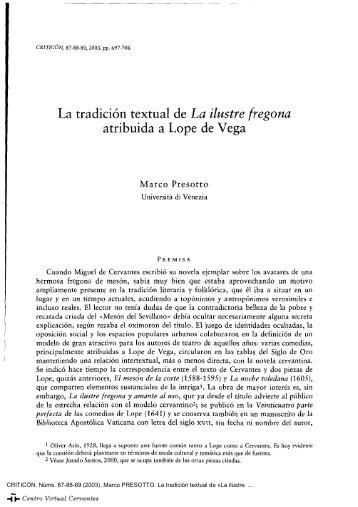 La tradición textual de «La ilustre fregona» atribuida a Lope de Vega