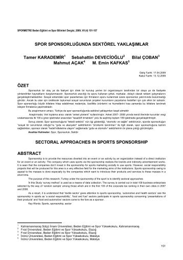 SPOR SPONSORLUĞUNDA SEKTÖREL YAKLAŞIMLAR Tamer ...