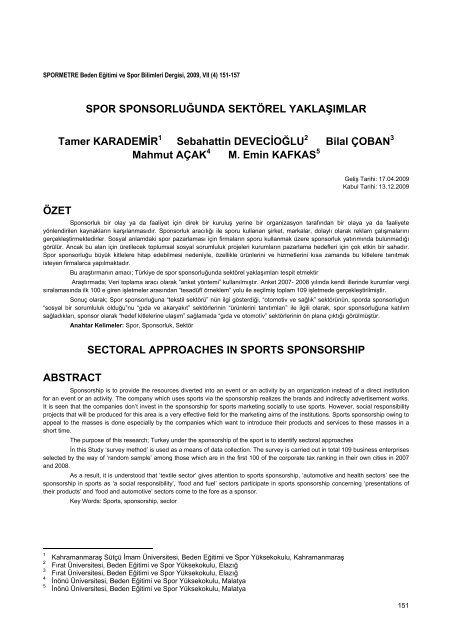 SPOR SPONSORLUĞUNDA SEKTÖREL YAKLAŞIMLAR Tamer ...