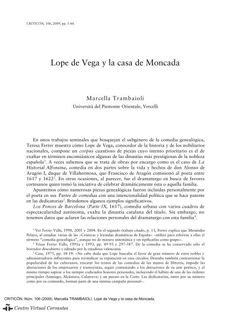 Lope de Vega y la casa de Moncada - Centro Virtual Cervantes