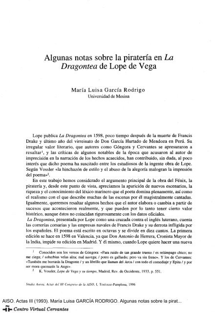 Algunas notas sobre la piratería en «La Dragontea» de Lope de Vega