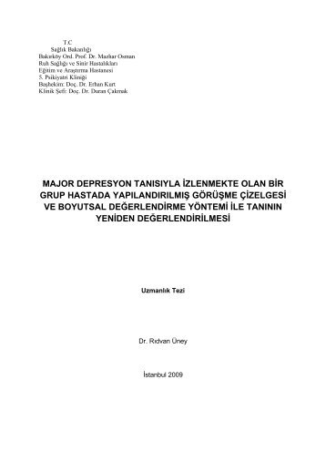 major depresyon tanısıyla izlenmekte olan bir grup hastada