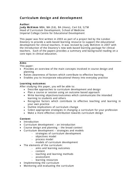 Curriculum development module - Faculty Development - London ...