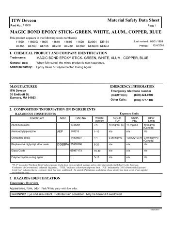 ITW Devcon Material Safety Data Sheet