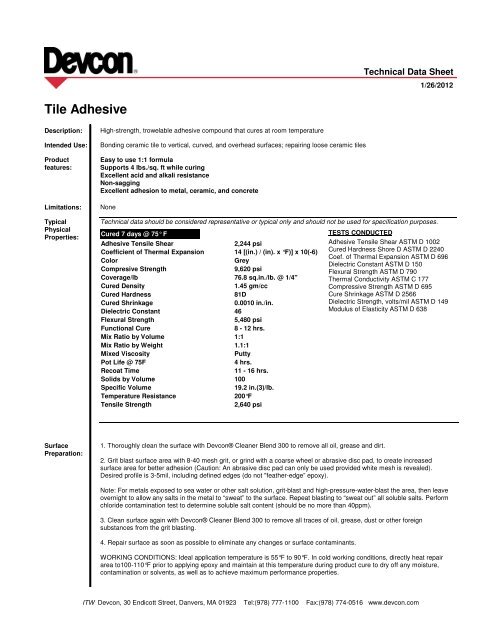 Tile Adhesive - Devcon