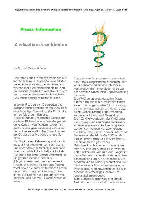 Praxis Info 11 Zivilisationskrankheiten - doktor-loder.ch