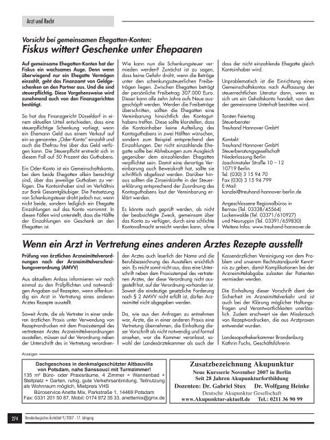 Brandenburgisches Ärzteblatt 09/2007 - Landesärztekammer ...