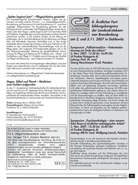 Brandenburgisches Ärzteblatt 09/2007 - Landesärztekammer ...