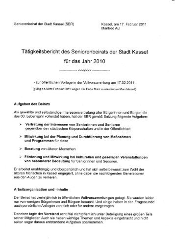 Tätigkeitsbericht des Seniorenbeirats der Stadt Kassel für das Jahr ...