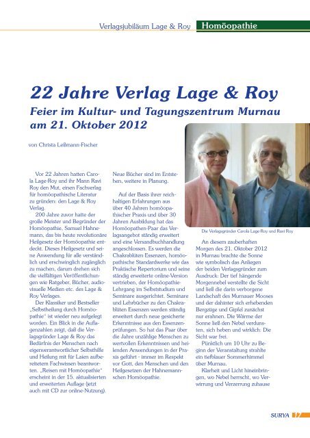 22 Jahre Verlag Lage Roy Lage Und Roy Homoopathie