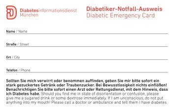 Diabetiker-Notfall-Ausweis Diabetic Emergency Card