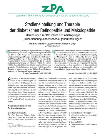 Stadieneinteilung und Therapie der diabetischen Retinopathie und ...