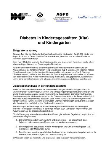 Diabetes in Kindertagesstätten (Kita) und Kindergärten ... - betanet