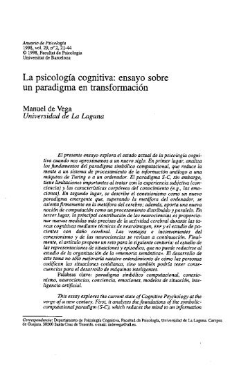 La psicología cognitiva: ensayo sobre un paradigma en ...