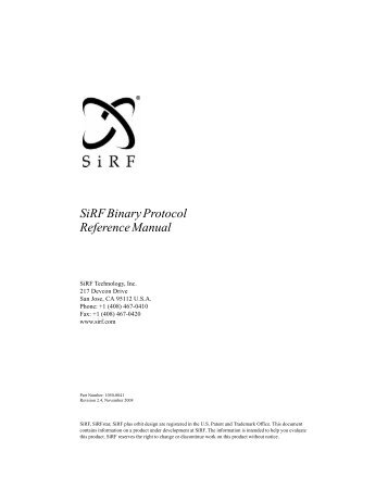 SiRF Binary Protocol Reference Manual - USGlobalSat