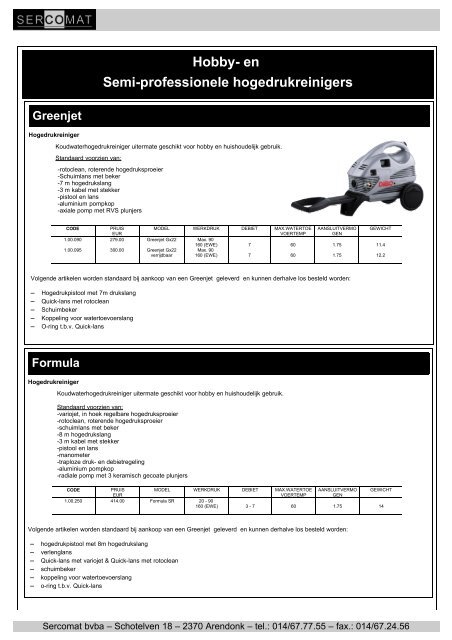 Hobby- en Semi-professionele hogedrukreinigers - Sercomat