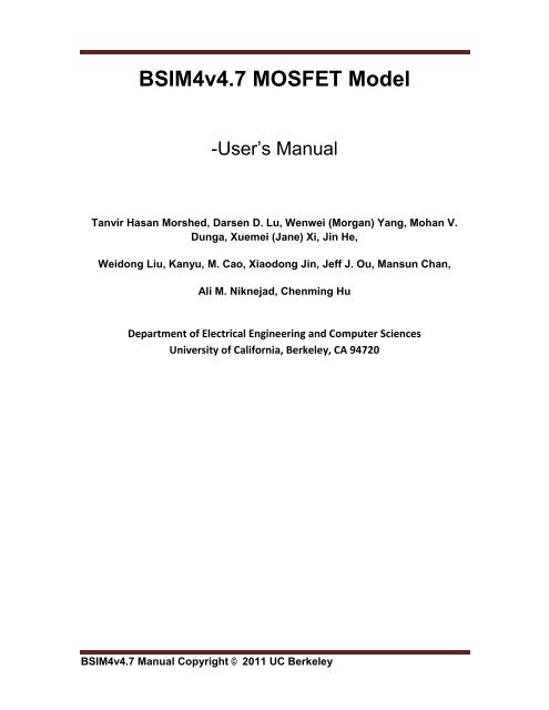 BSIM4v4.7 MOSFET Model - UC Berkeley DEVICE GROUP ...