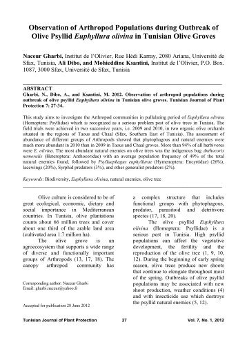 Observation of Arthropod Populations during Outbreak of Olive - Iresa