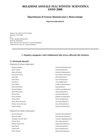 Relazione annuale 2008 - Scienze biomolecolari e biotecnologie ...