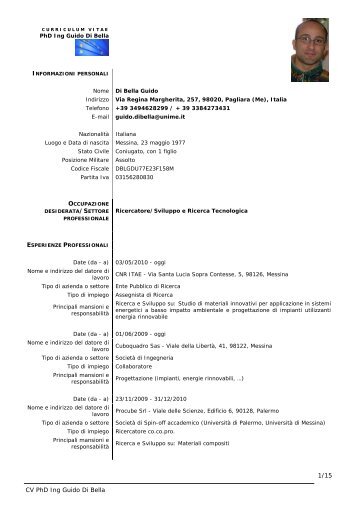 CV PhD Ing Guido Di Bella 1/15 - Oratorio Savio Messina