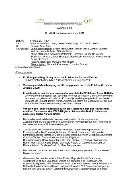 Protokoll 2011 - VSLS | Verband der Still- und Laktationsberaterinnen