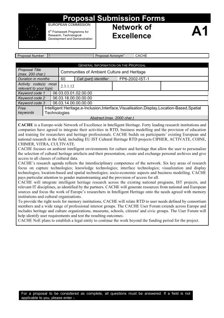 Proposal Submission Forms Network of Excellence