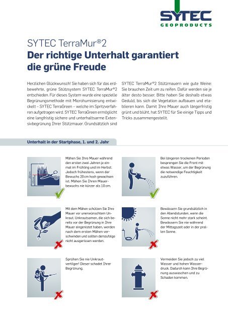 SYTEC TerraMur®2 Der richtige Unterhalt garantiert die grüne Freude