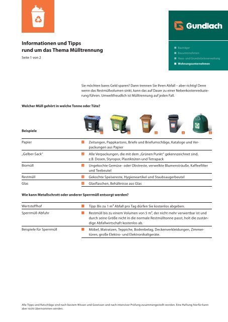 Informationen und Tipps rund um das Thema Mülltrennung - Gundlach